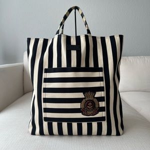 Gucci Crest Tote Striped Canvas Tall